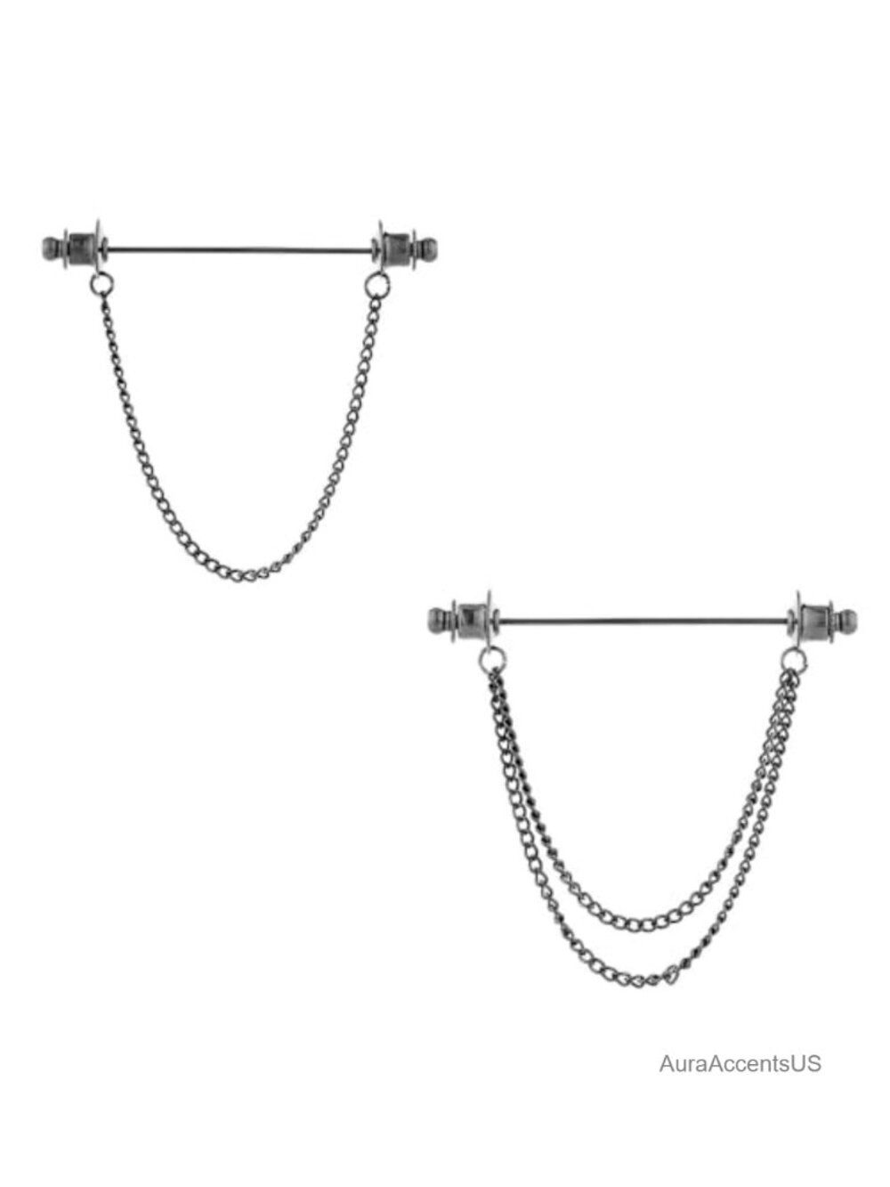 Double Chain Collar Brooch Stick Pin for Men Women Shirt Sweater